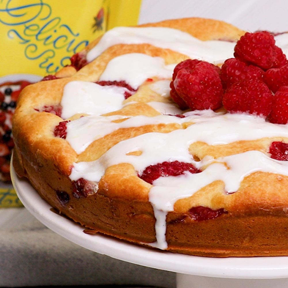 Raspberry Yogurt Cake with Lemon Glaze