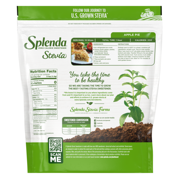 Splenda Stevia Sweetener 7.8oz Pouch - Back