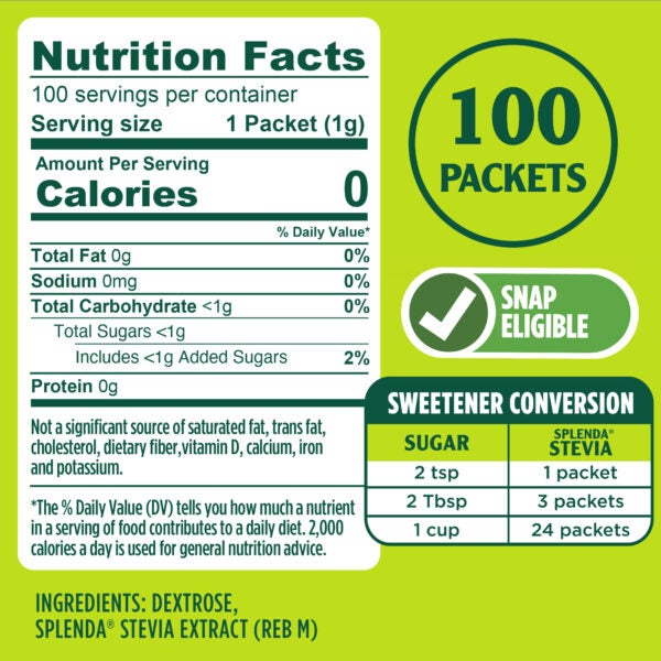 Splenda U.S. Grown Stevia Packets - Nutrition