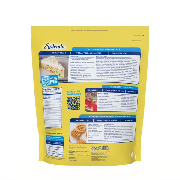 Splenda Granulated Sweetener Limited Edition 25th Birthday Packaging - Back