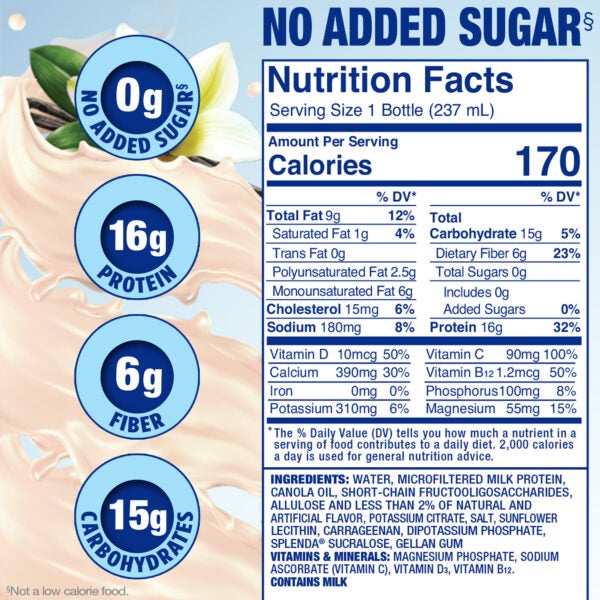 Splenda® French Vanilla Diabetes Care Shakes - Nutrition Label