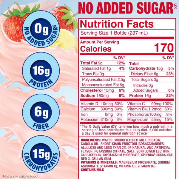 Splenda® Strawberry Banana Diabetes Care Shakes - Nutrition Label
