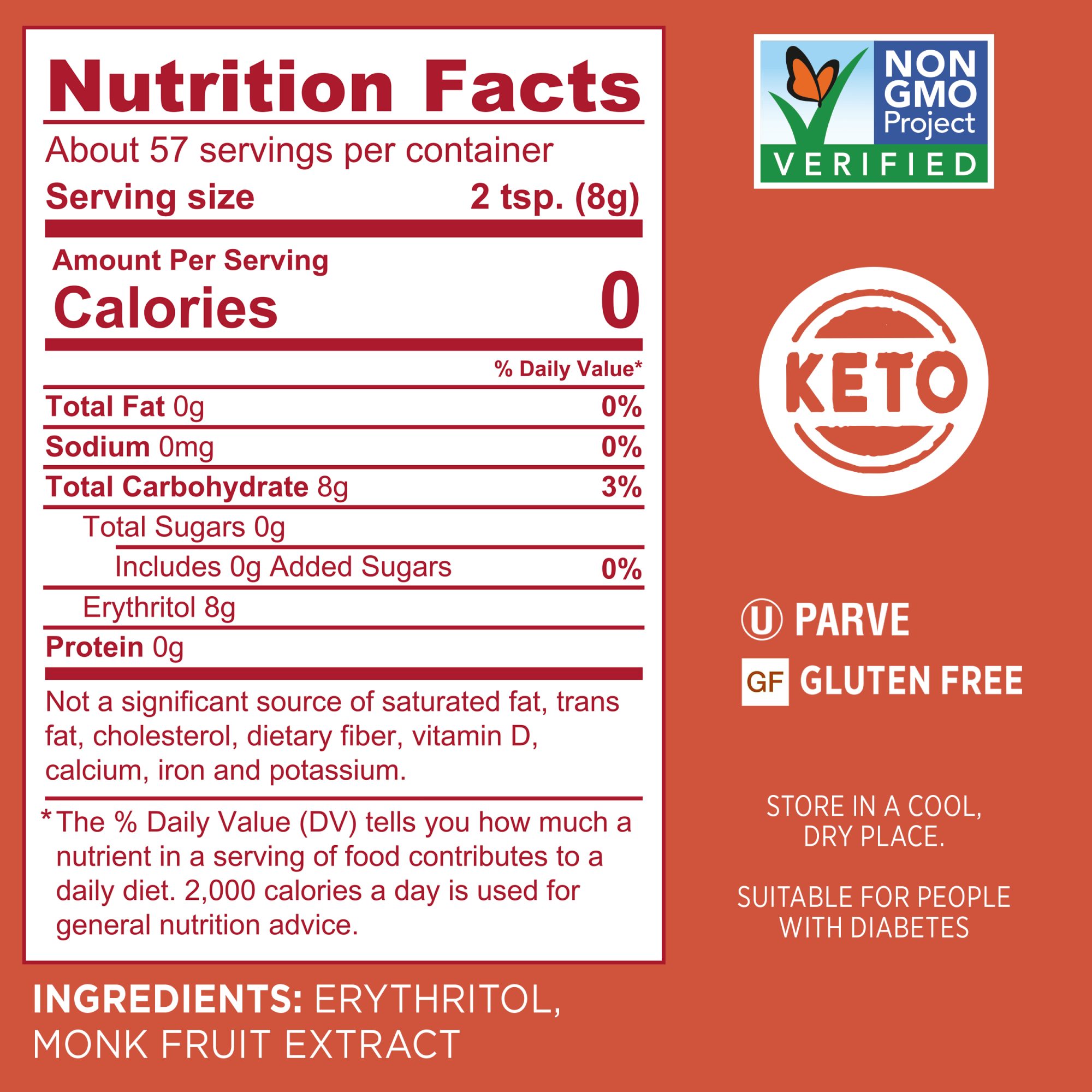 Splenda Monk Fruit Sweetener 1 lb Pouch - Nutrition Facts Label