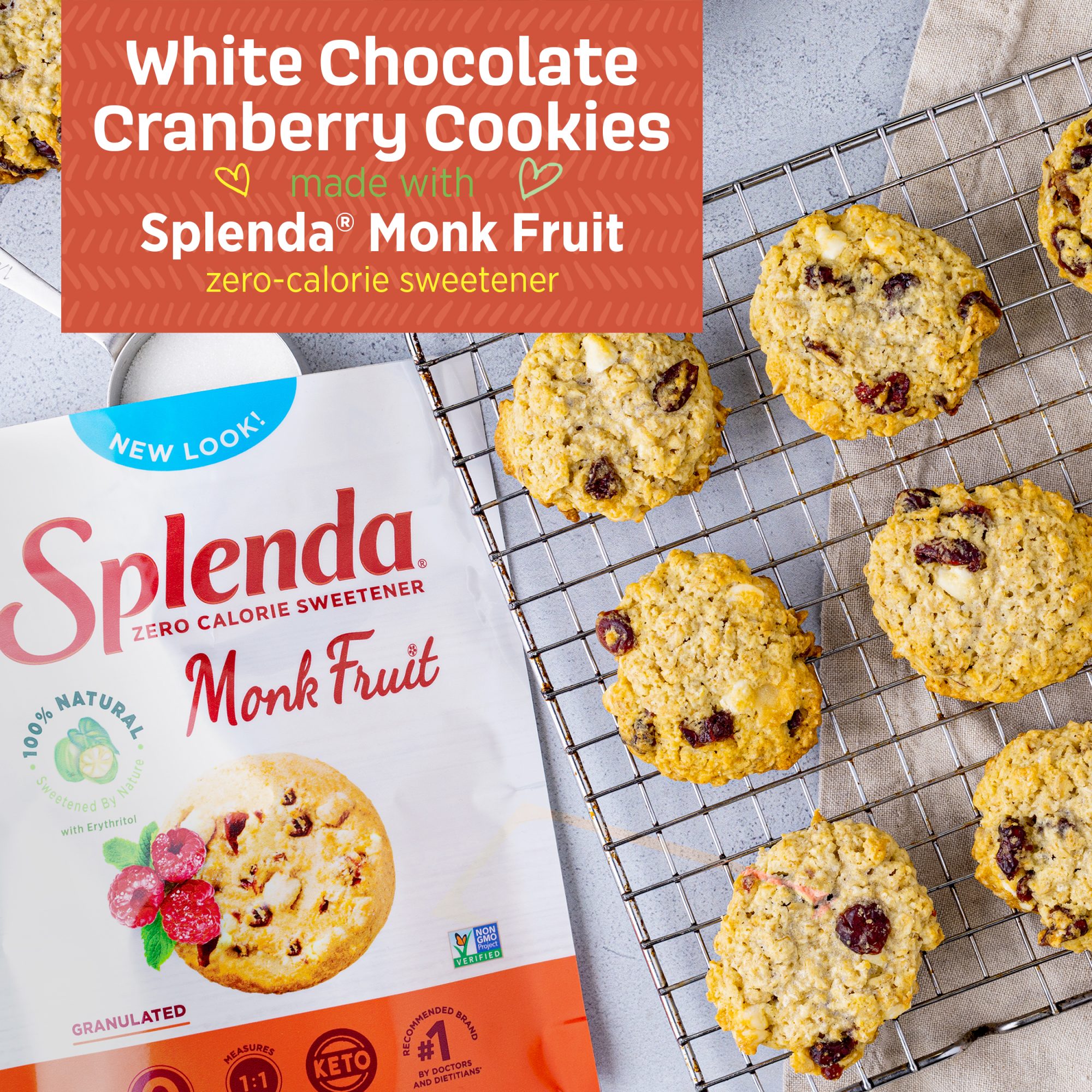 Splenda Monk Fruit Sweetener 1 lb Pouch - White Chocolate Cherry Cookies Recipe