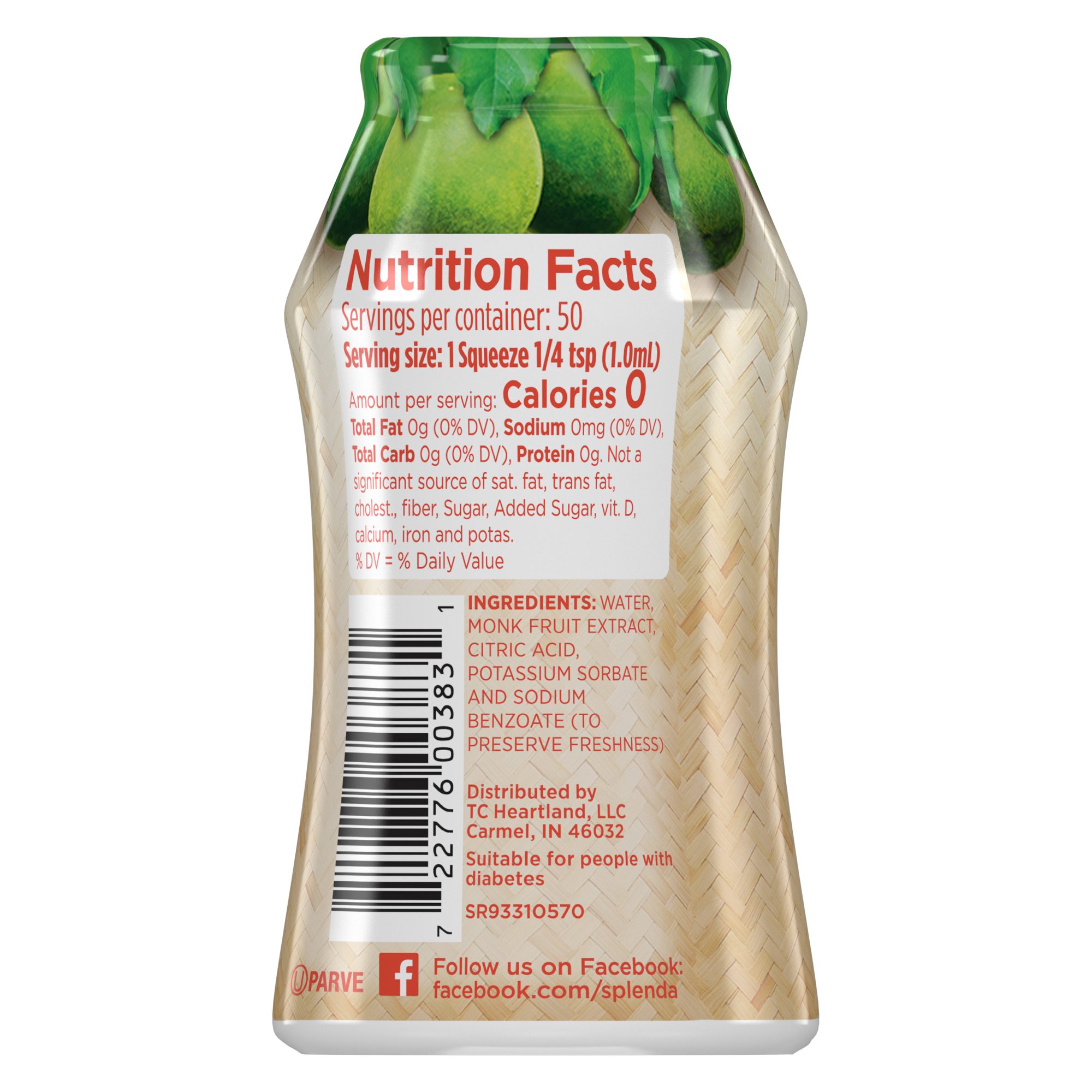 Splenda® Monk Fruit Liquid Sweetener - Back of Package