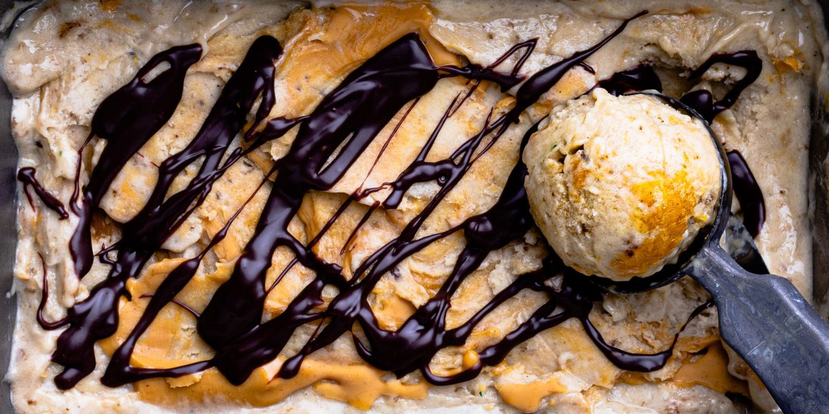 Peanut Butter Swirl Nice Cream with Chocolate Drizzle Splenda®