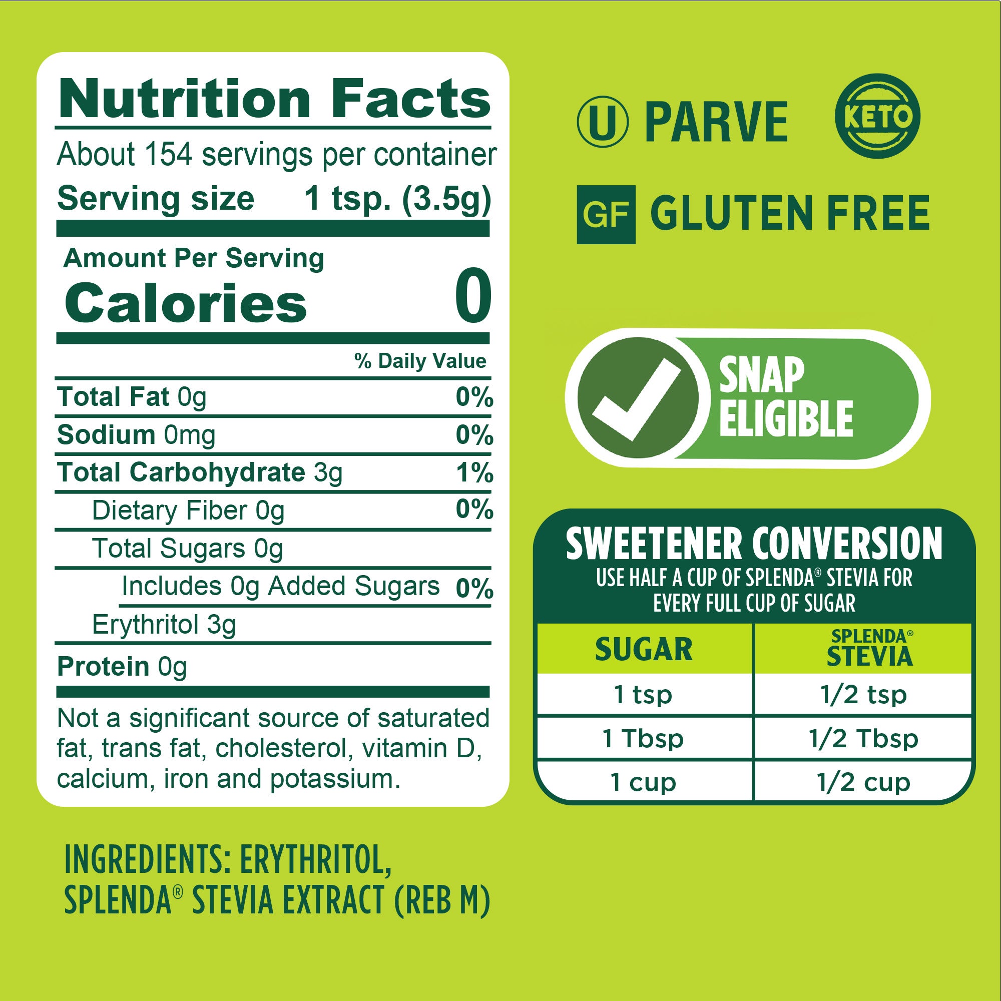 Splenda U.S. Grown Stevia Large Jar - Nutrition