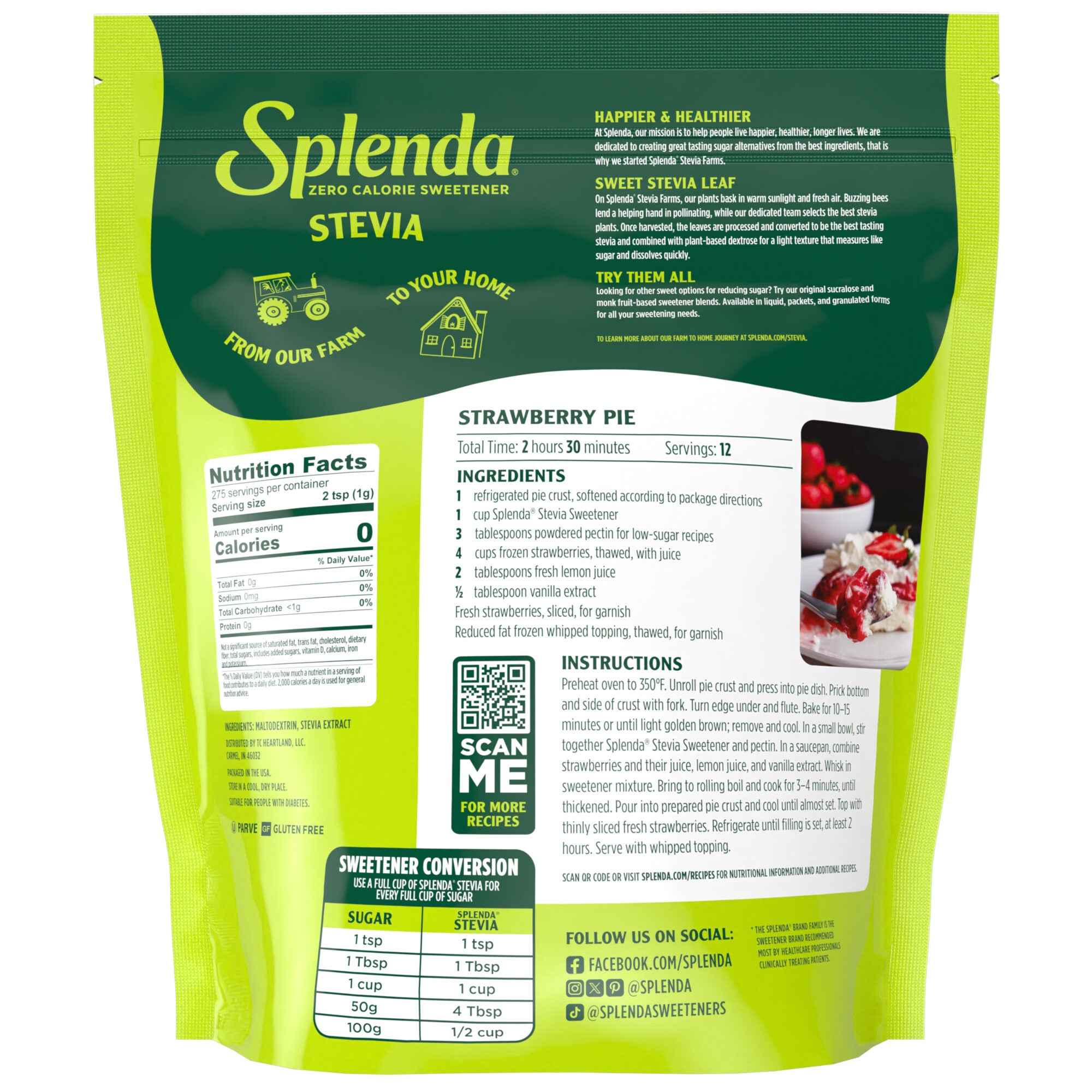 Splenda Stevia Pouch, 9.7oz Nutrition