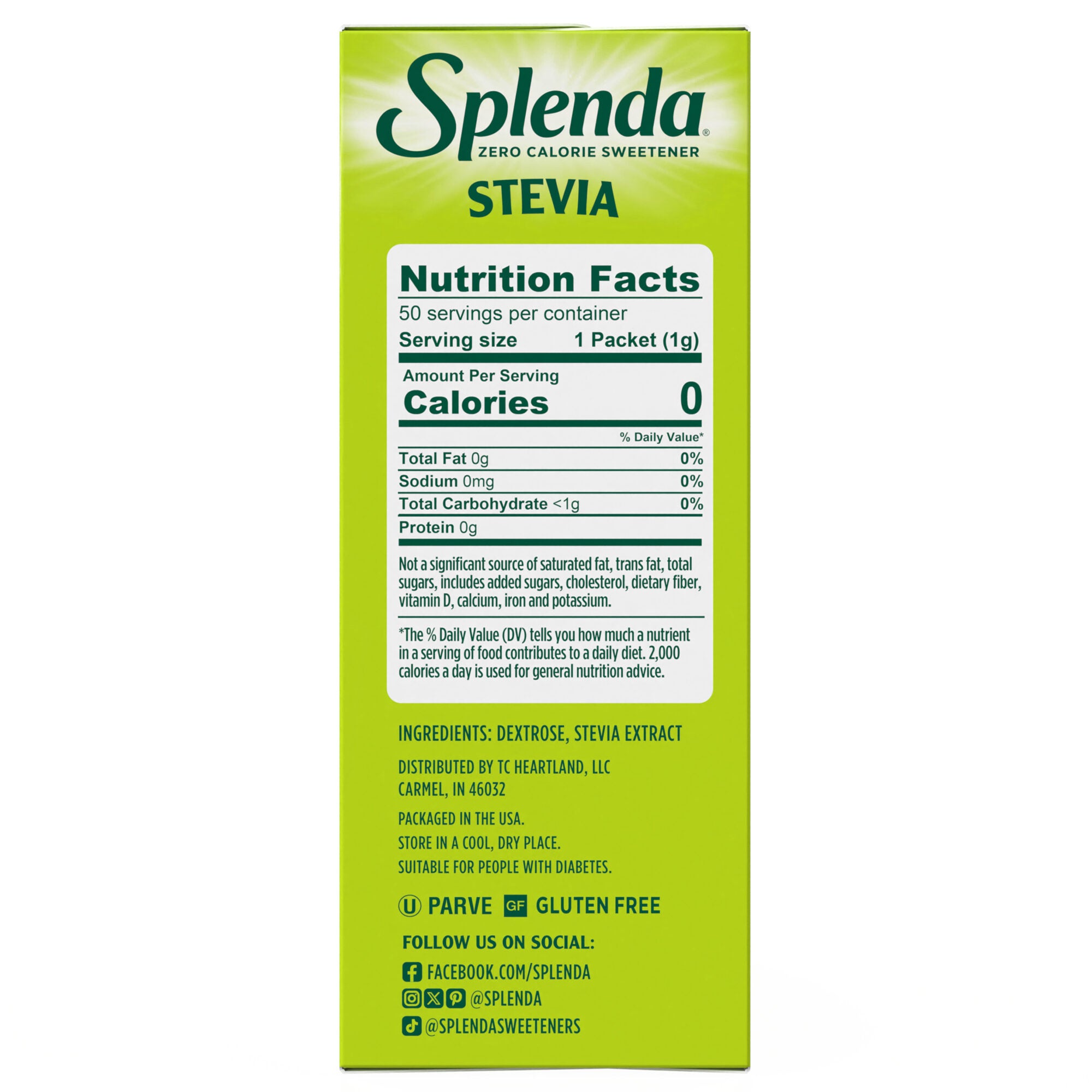 Splenda Stevia Packets 50ct Nutrition