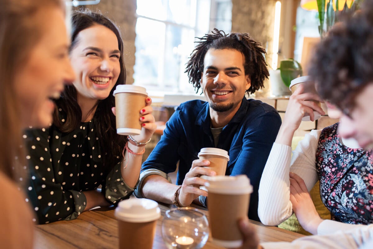 Group drinking coffee at a coffeehouse