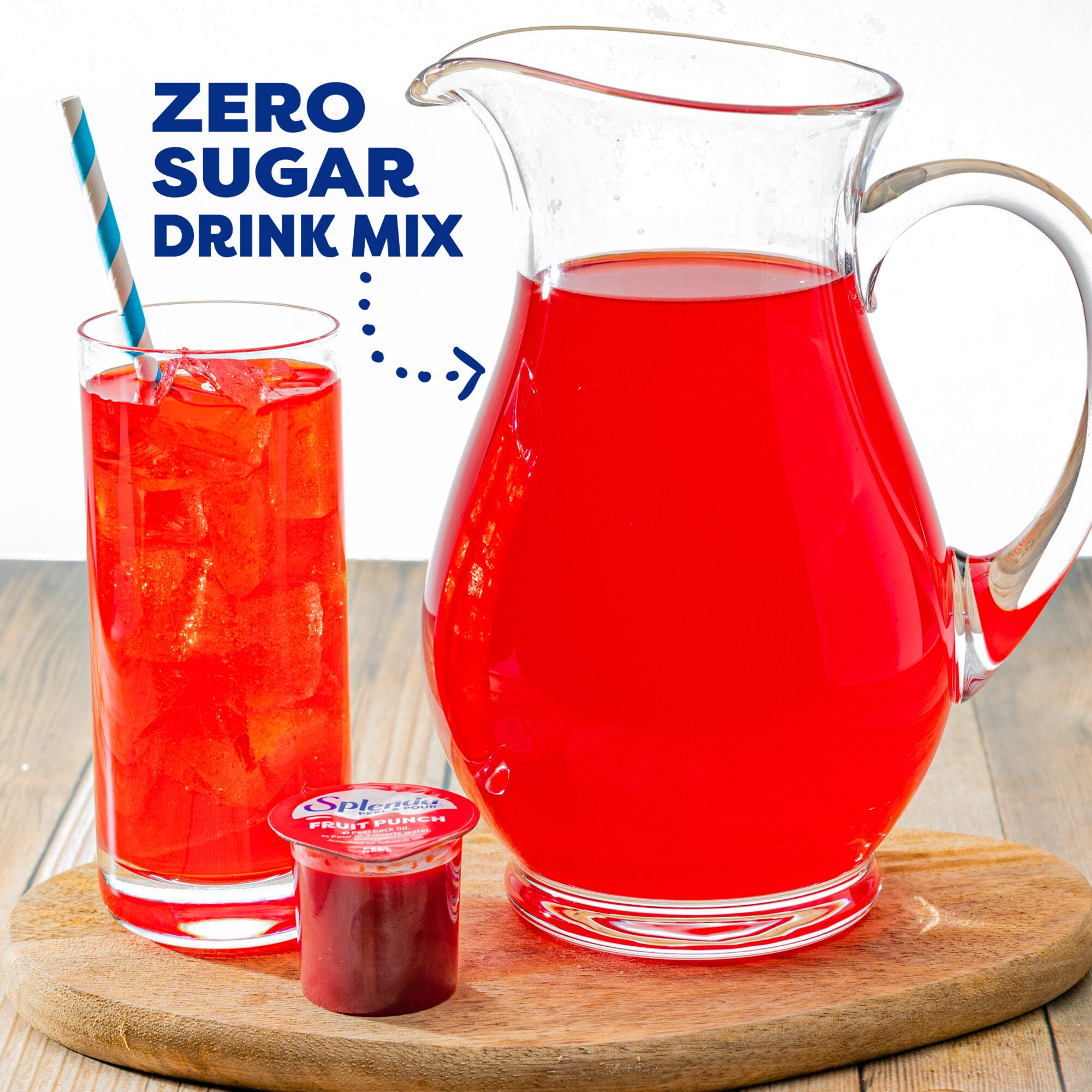 Splenda Peel & Pour Fruit Punch Zero Sugar Drink Mix – Pitcher and Glass