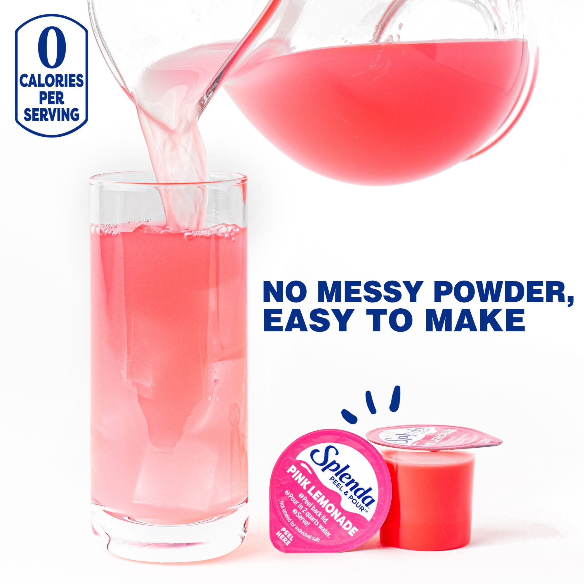 Splenda Peel & Pour Pink Lemonade Zero Sugar Drink Mix – Pouring Glass