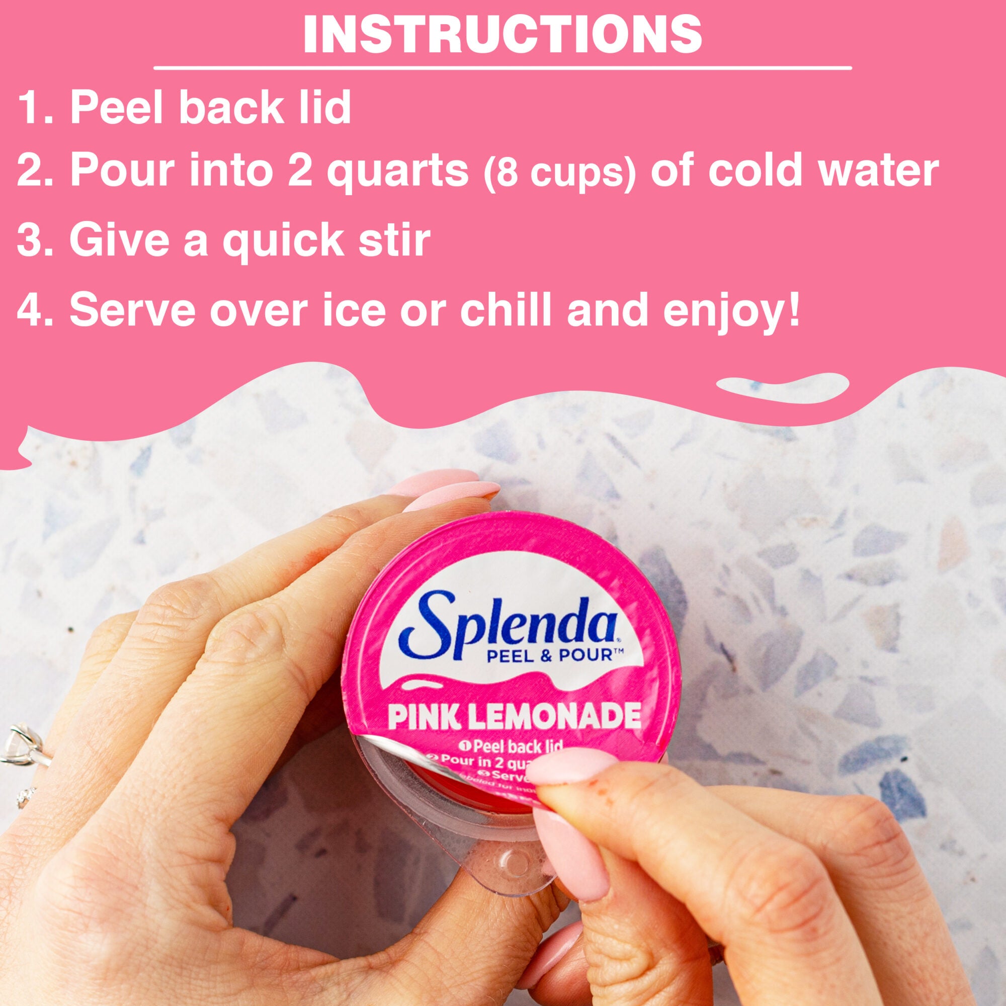 Splenda Peel & Pour Pink Lemonade Zero Sugar Drink Mix – Instructions