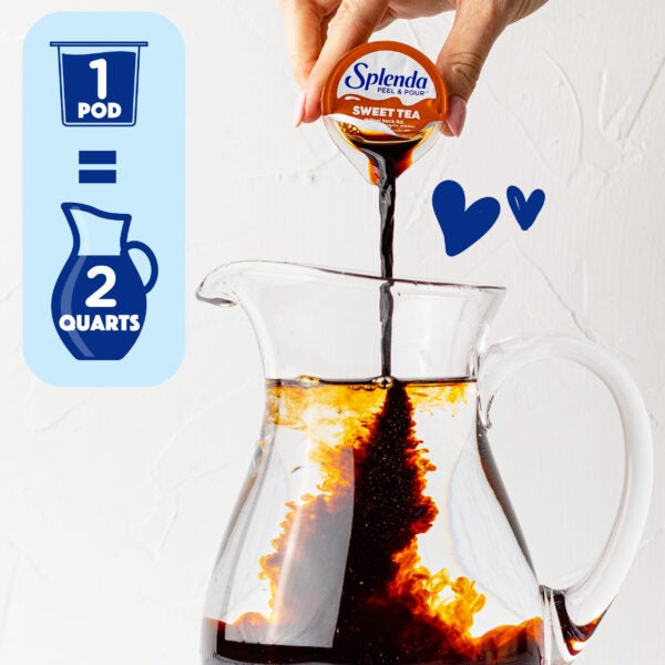 Splenda Peel & Pour Sweet Tea Zero Sugar Drink Mix – Pouring Liquid Pod in Pitcher