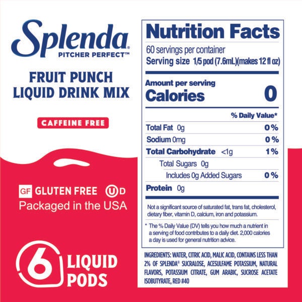 Splenda Pitcher Perfect Fruit Punch Zero Sugar Drink Mix – Nutrition