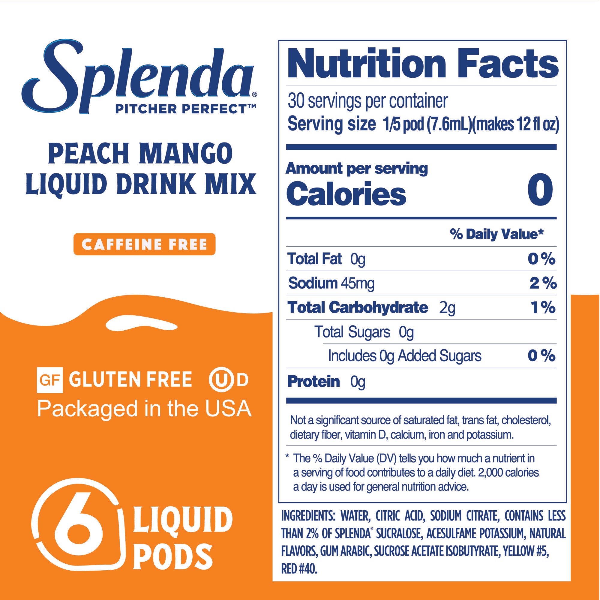 Splenda Pitcher Perfect Peach Mango Zero Sugar Drink Mix – Nutrition