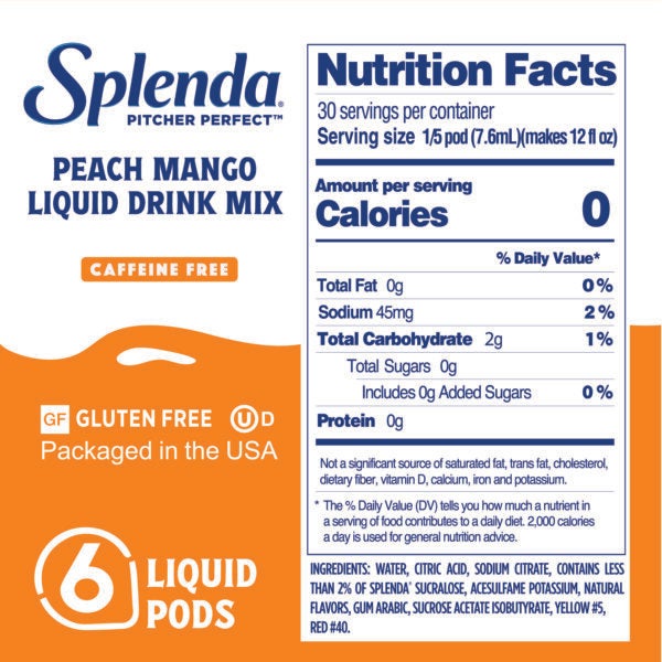 Splenda Pitcher Perfect Peach Mango Zero Sugar Drink Mix – Nutrition