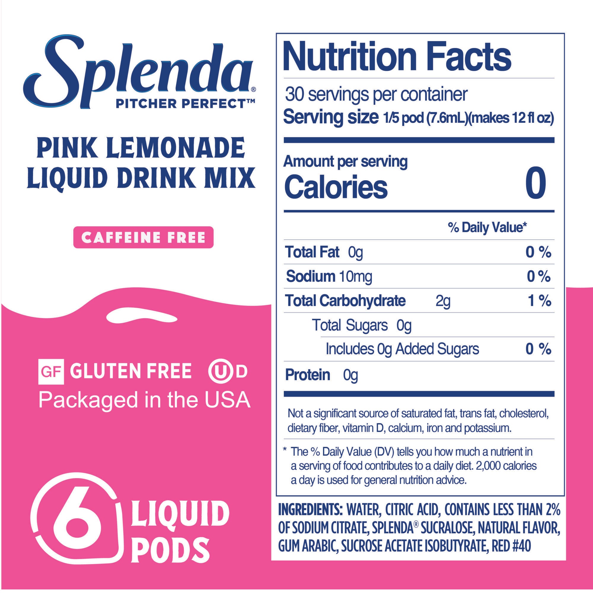 Splenda Pitcher Perfect Pink Lemonade Zero Sugar Drink Mix – Nutrition