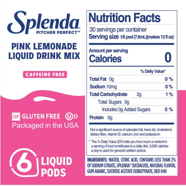 Splenda Pitcher Perfect Pink Lemonade Zero Sugar Drink Mix – Nutrition