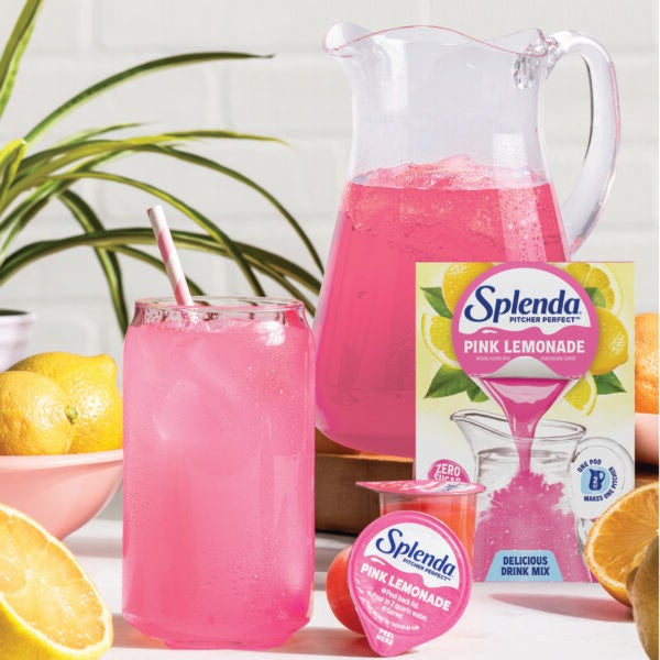 Splenda Pitcher Perfect Pink Lemonade Zero Sugar Drink Mix – Pitcher & Glass