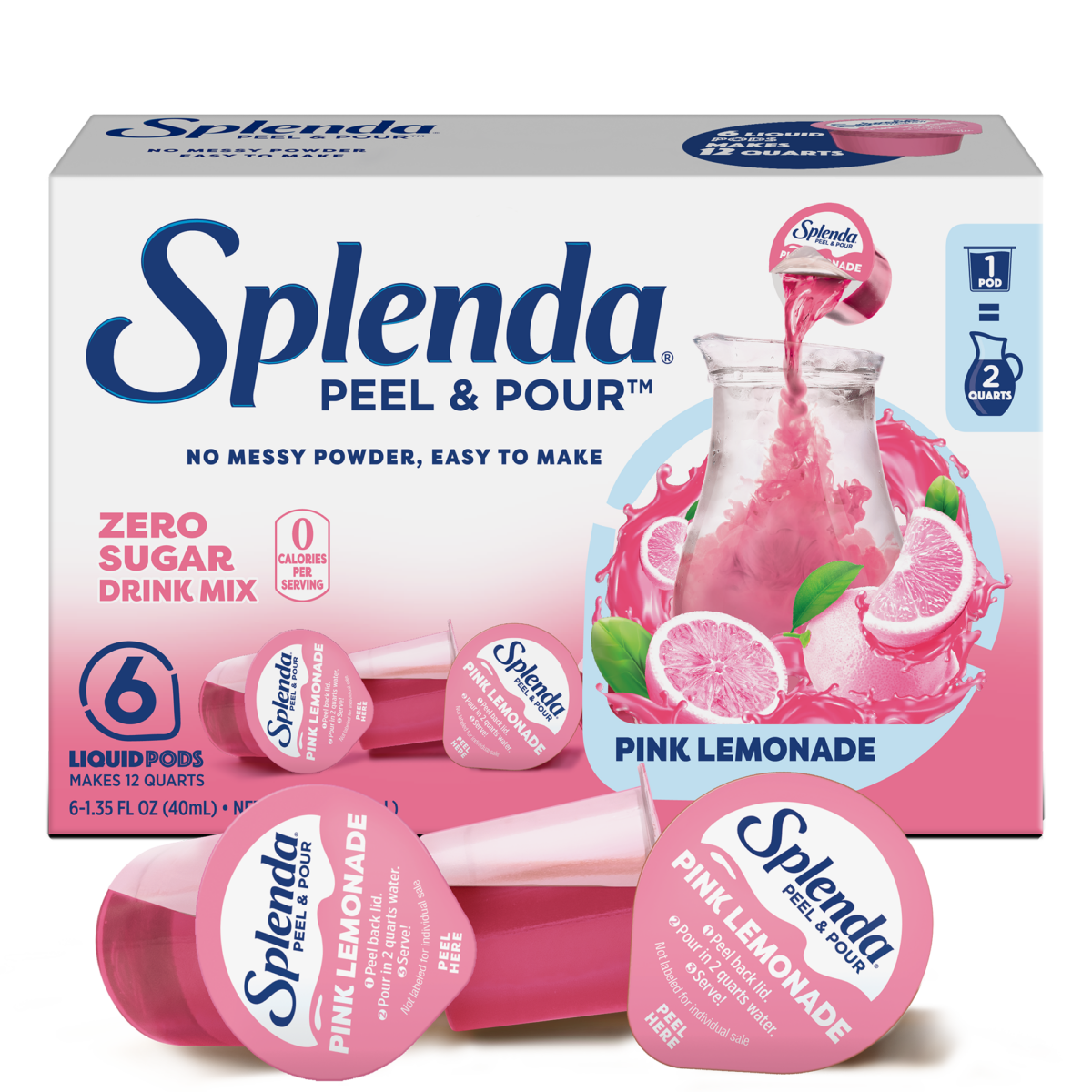 Splenda Peel & Pour Pink Lemonade Zero Sugar Drink Mix – Front