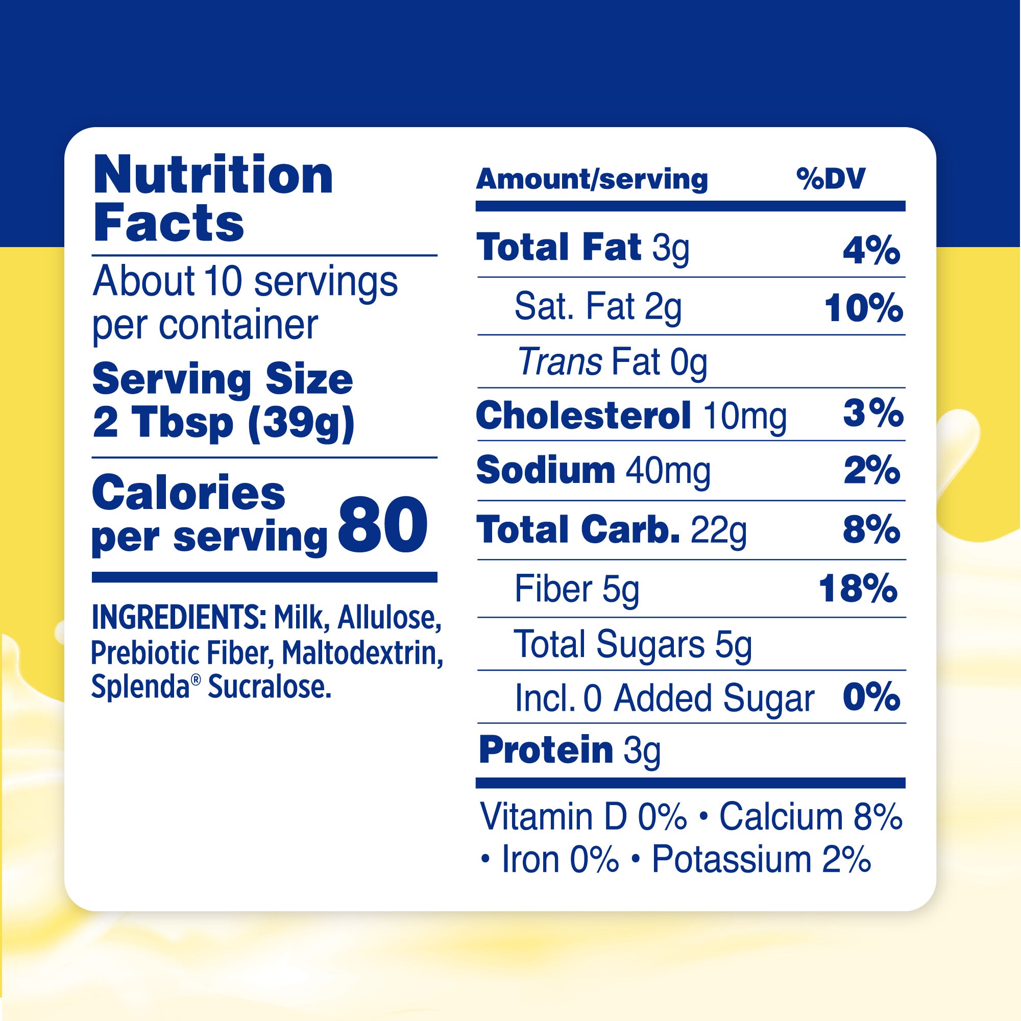 Splenda Sweetened Condensed Milk - Nutrition Facts Label