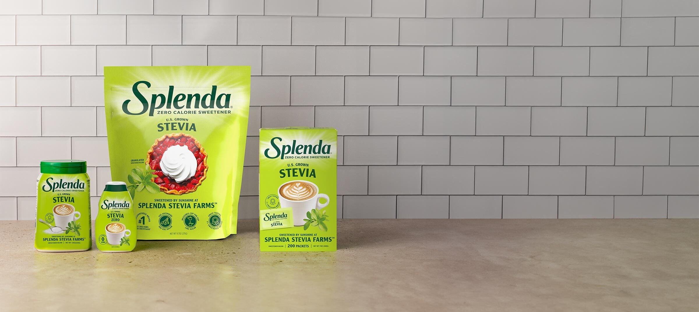 Splenda Stevia Products on a kitchen counter