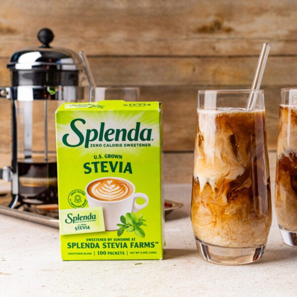 Splenda Stevia box with iced coffee